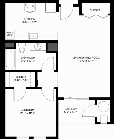 1 Bed 1 Bath Floor Plan | 735 Sq. Ft. at Rosemont Square Apartments, Randolph, MA, 02368